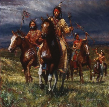 WAR PARTY RIDES LAKOTA west America Oil Paintings